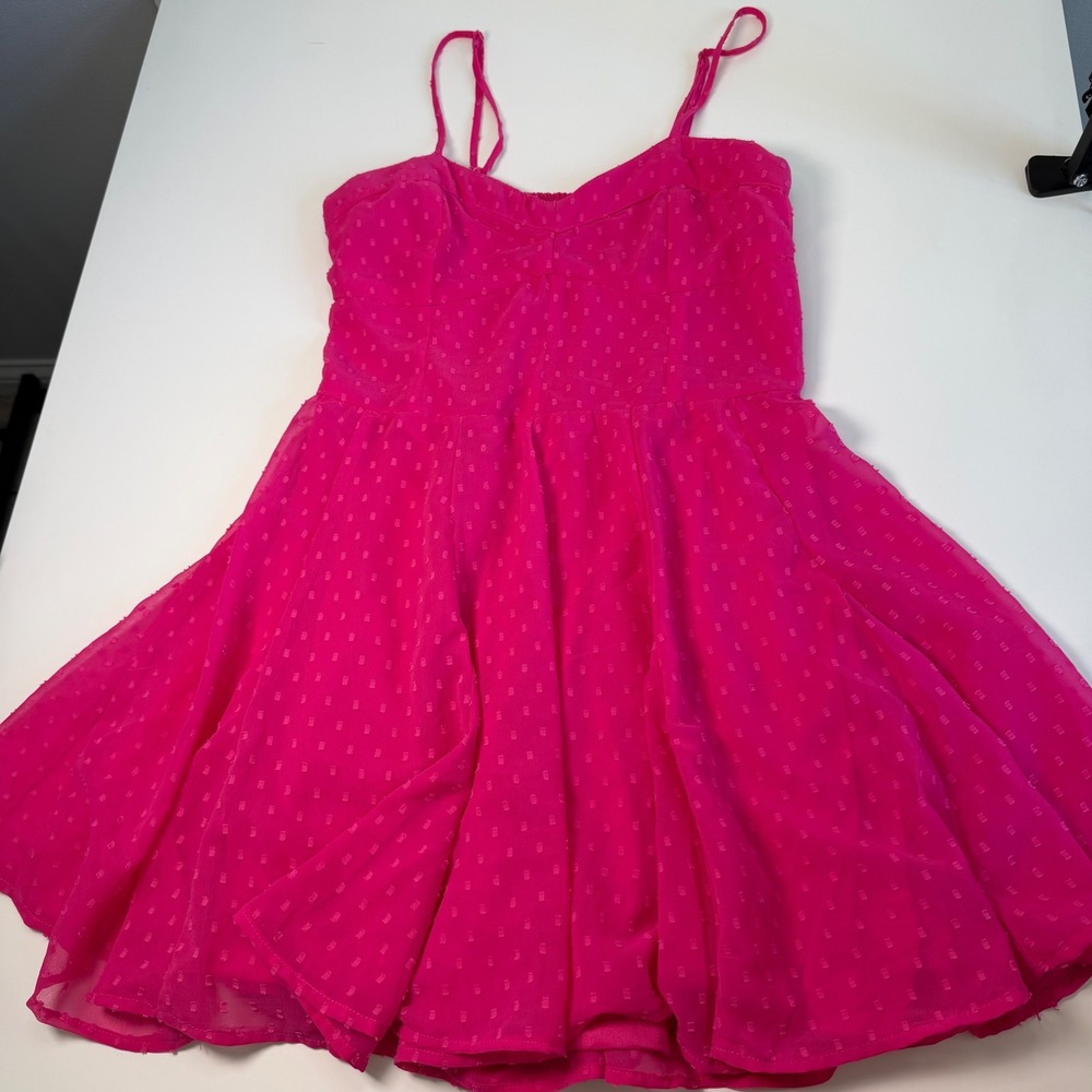 Japna Hot Pink Clip Dot Romper Dress Smocked Back Adjustable Straps Womens Med